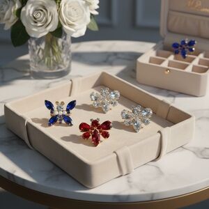 Elegant Butterfly Brooch Set - Blue, Red, Silver